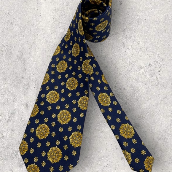 RENATO BALESTRA Navy/Gold Floral Art Silk LUXURY Tie ITALY - Picture 5 of 5